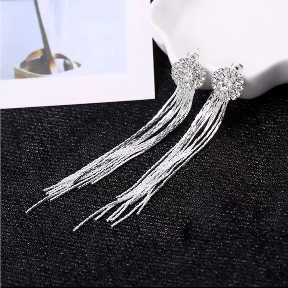 Long Exaggerated Rhinestones Tassel Earrings For Women Girls Decor Gifts 1Pair - Picture 4 of 6